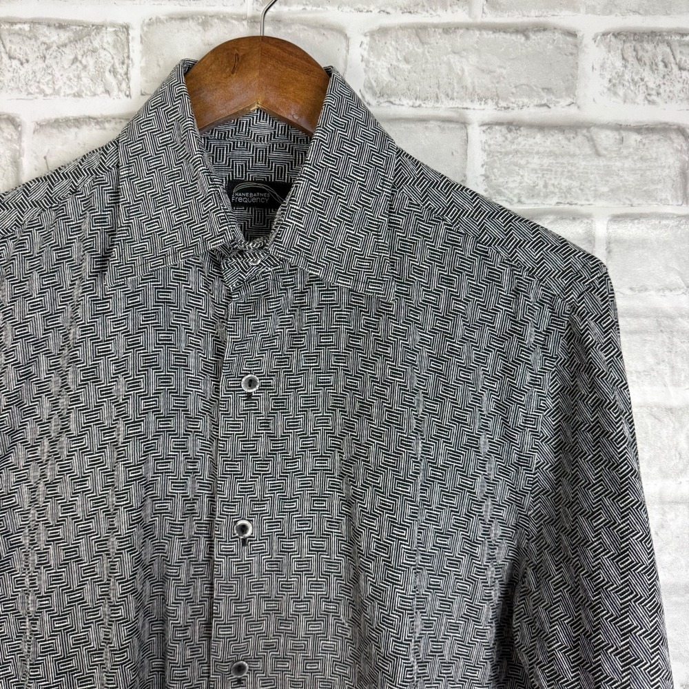 Jhane Barnes Frequency Button Shirt Mens MEDIUM Black White Geometric All Cotton